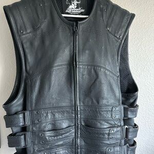 Black Leather Motorcycle Vest